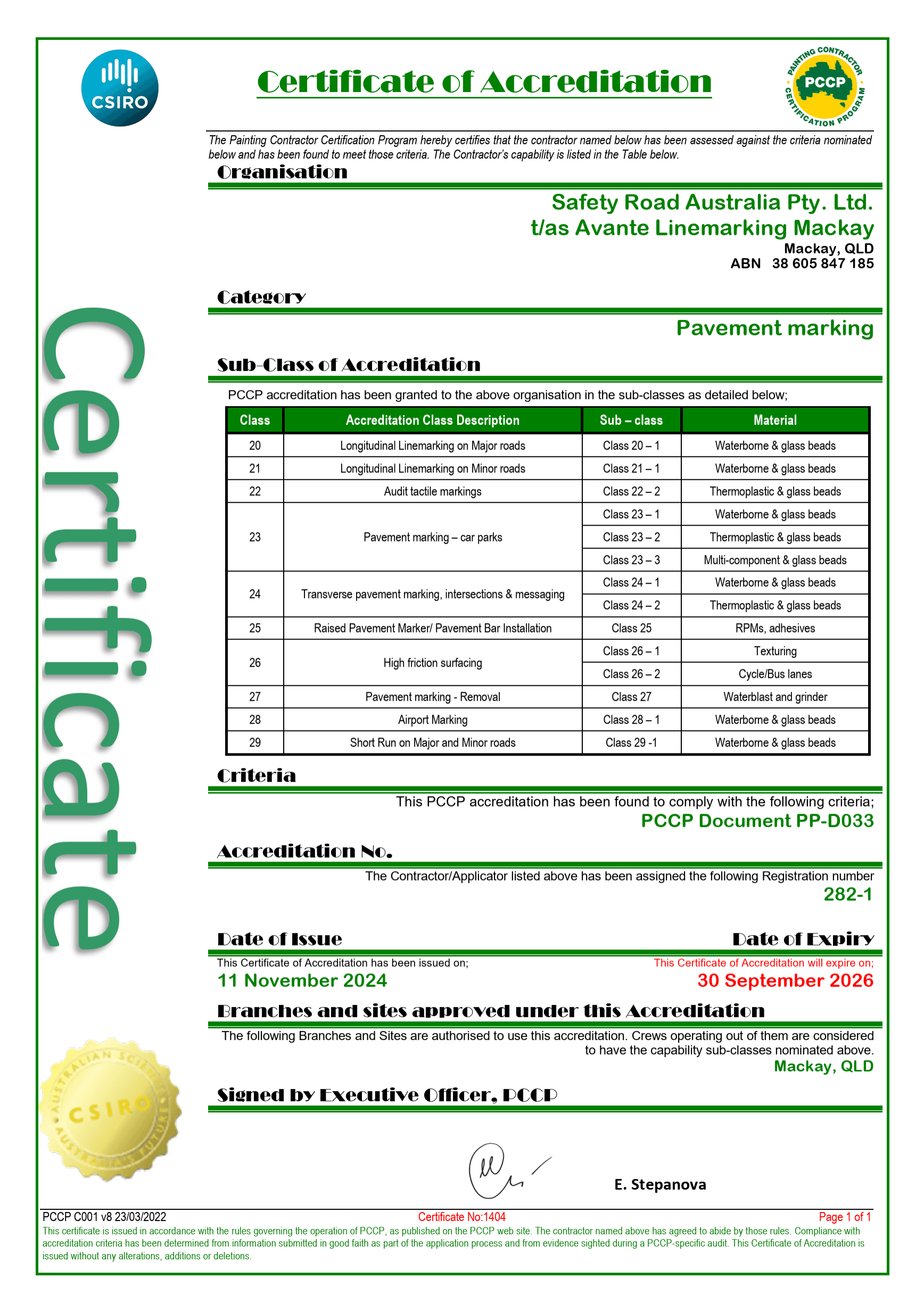 Mackay PCCP Certificate