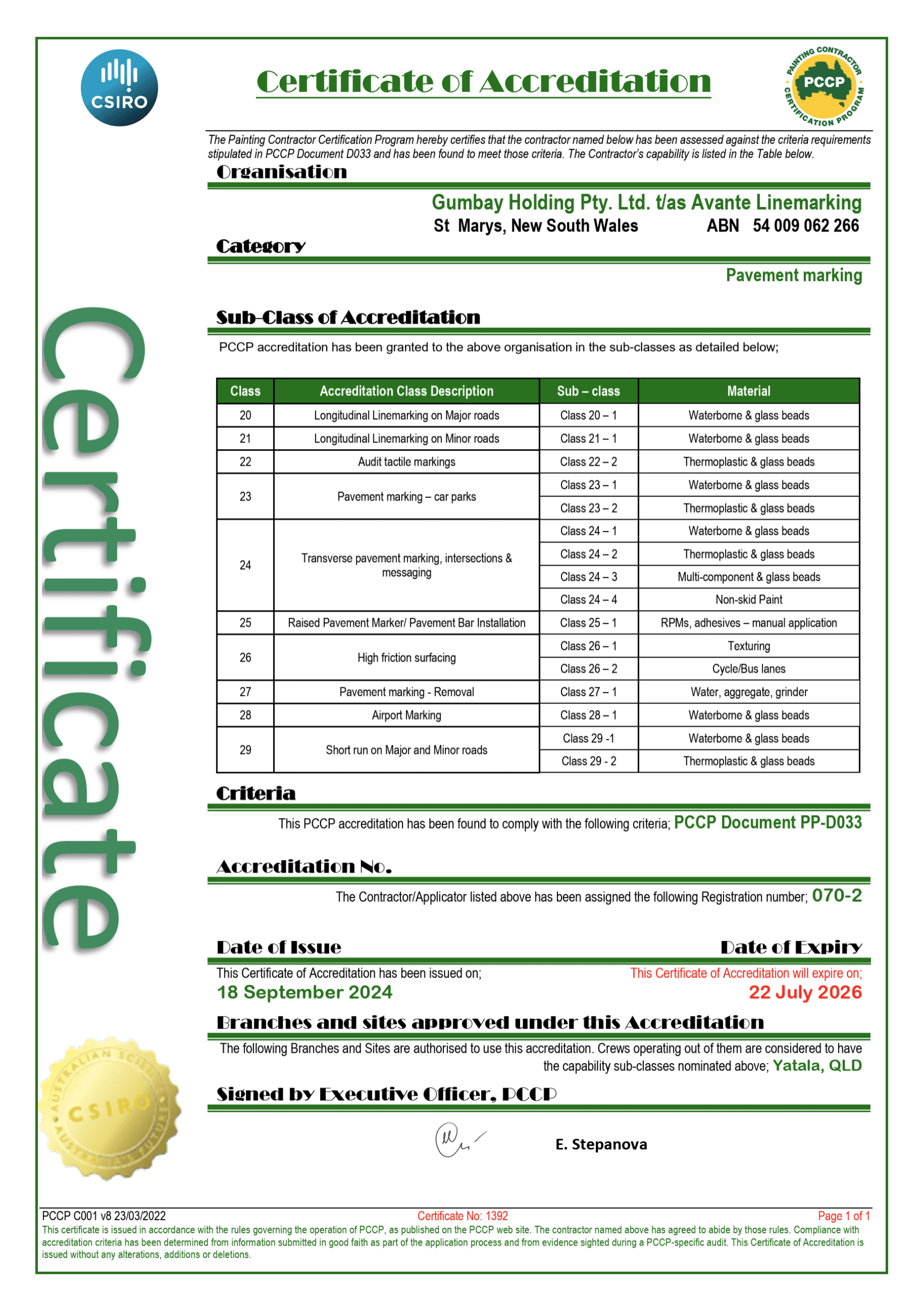QLD PCCP Certificate
