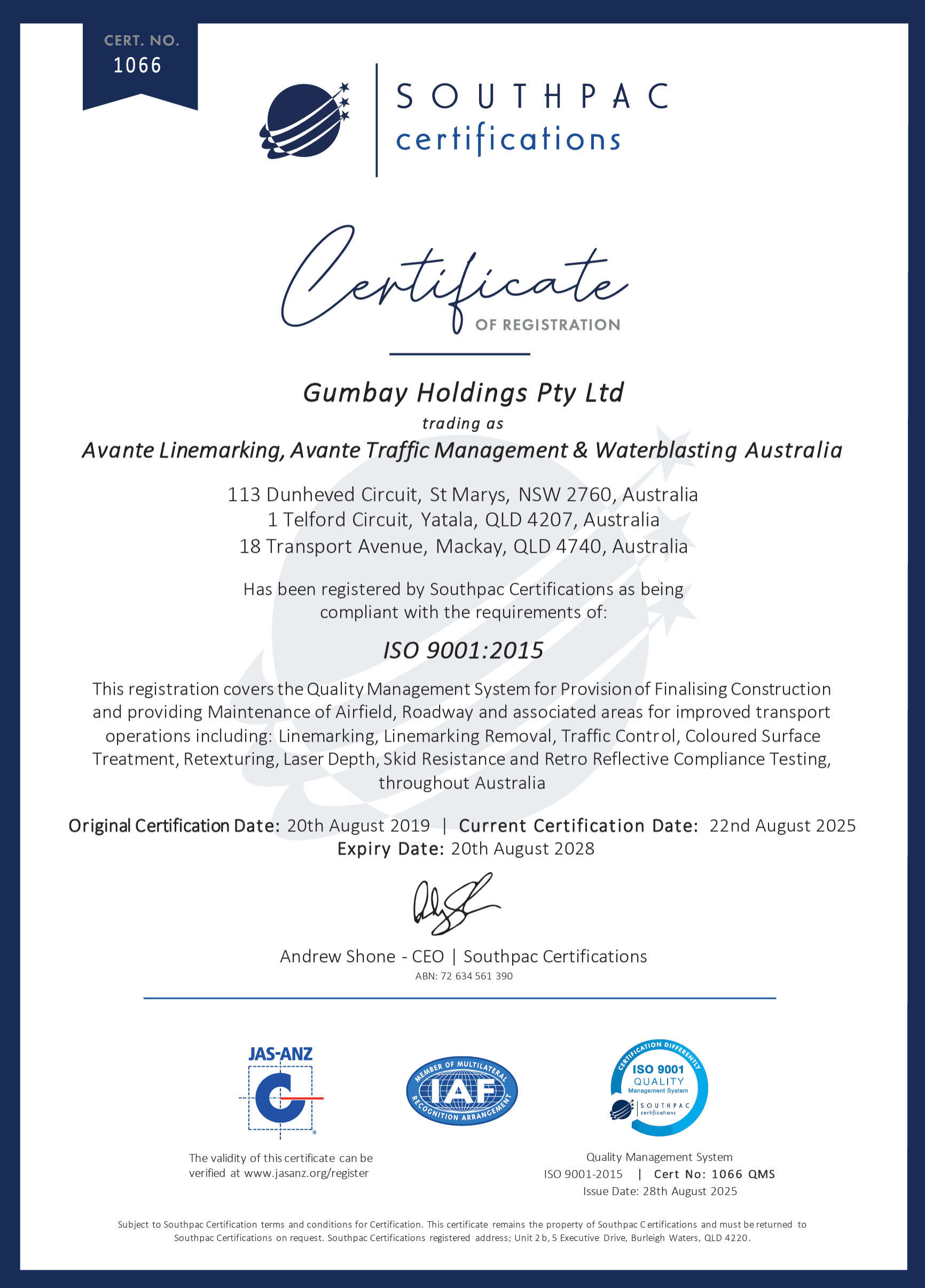 QMS Certificate